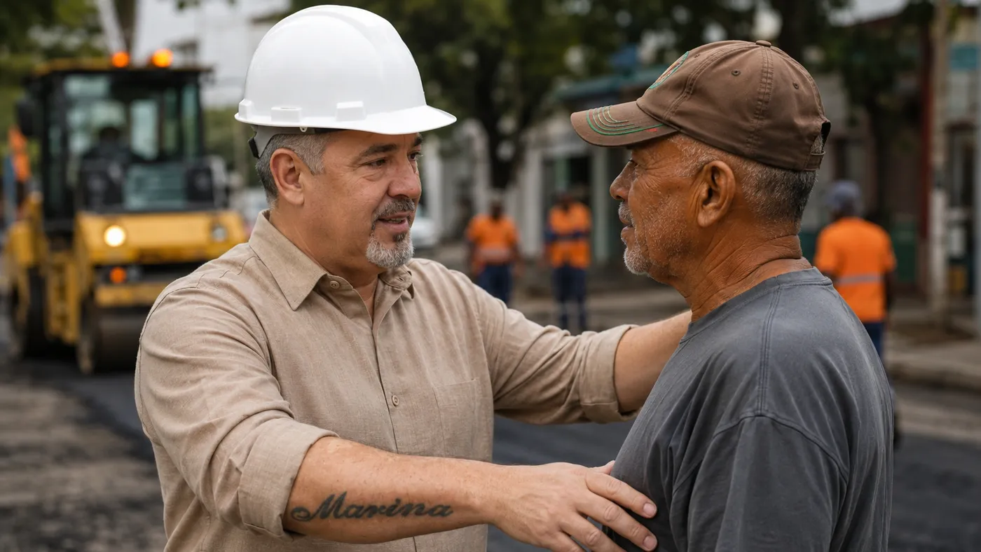 Marco Cobra conversando com moradores